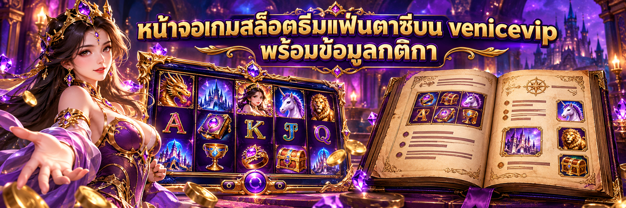 หน้าจอเกมสล็อตธีมแฟนตาซีบน venicevip พร้อมข้อมูลกติกา